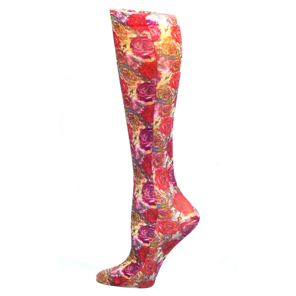 20-30 mmHg Womens Compression Sock with Roses Pattern, Multi Color - Queen