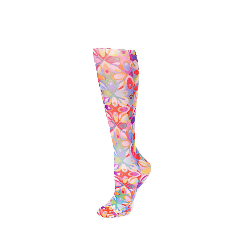 20-30 mmHg Womens Compression Sock with Abstract Colors Pattern, Multi Color - Queen