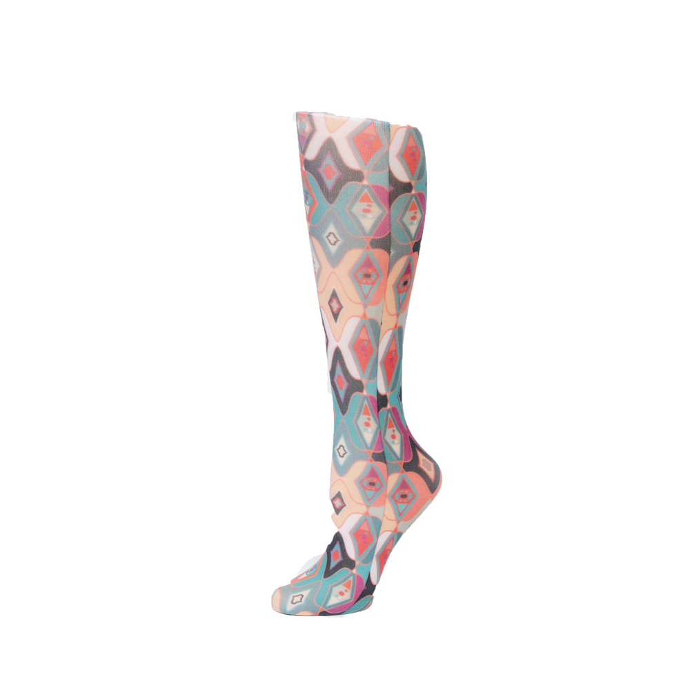 20-30 mmHg Womens Compression Sock with Abstract Argyle Pattern, Multi Color - Queen