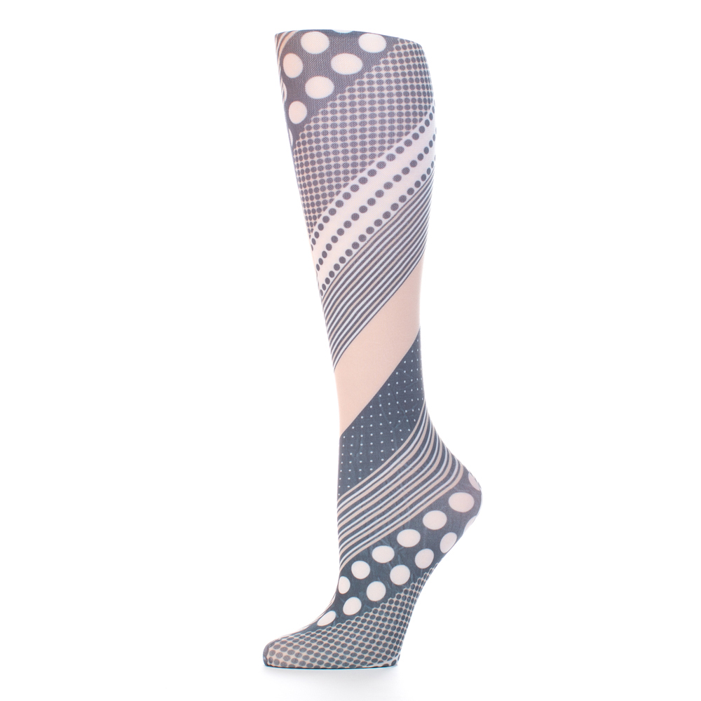 20-30 mmHg Compression Sock with Diagonal Dots Pattern, Black - Queen