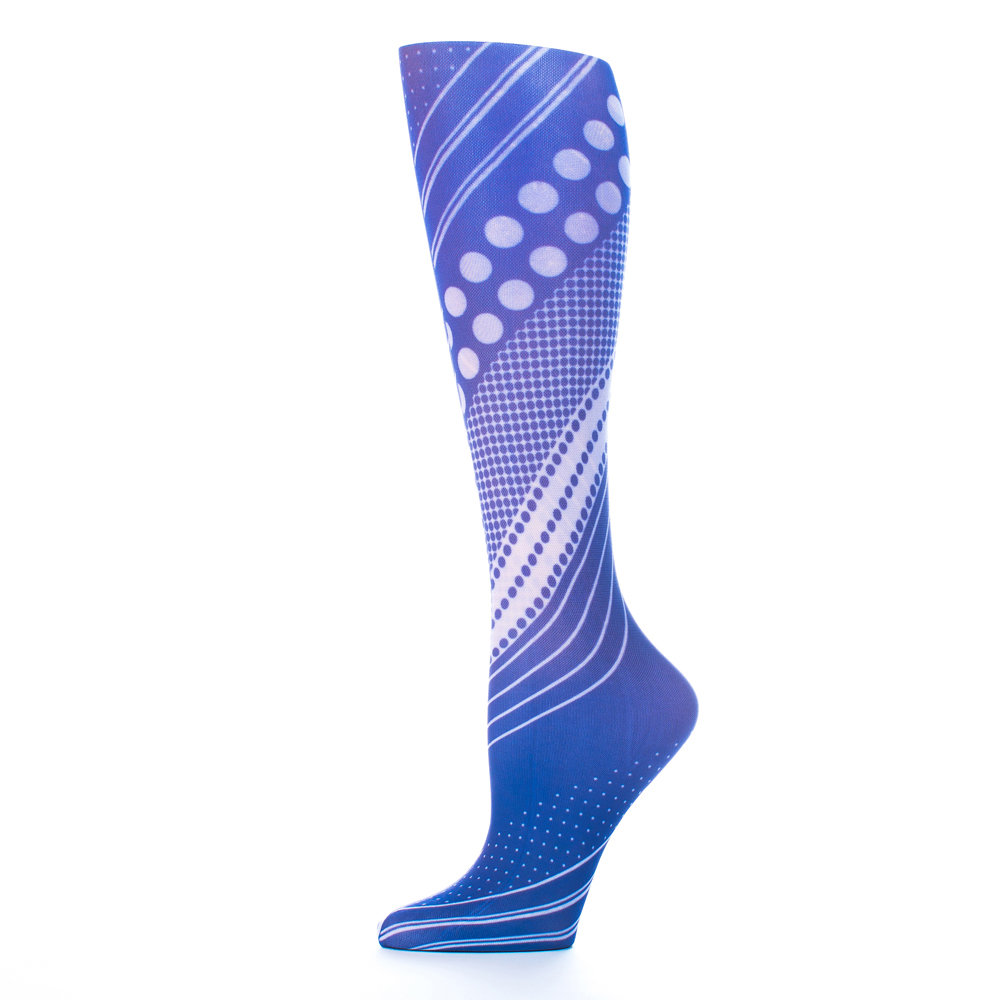 20-30 mmHg Compression Sock with Diagonal Dots Pattern, Blue - Queen