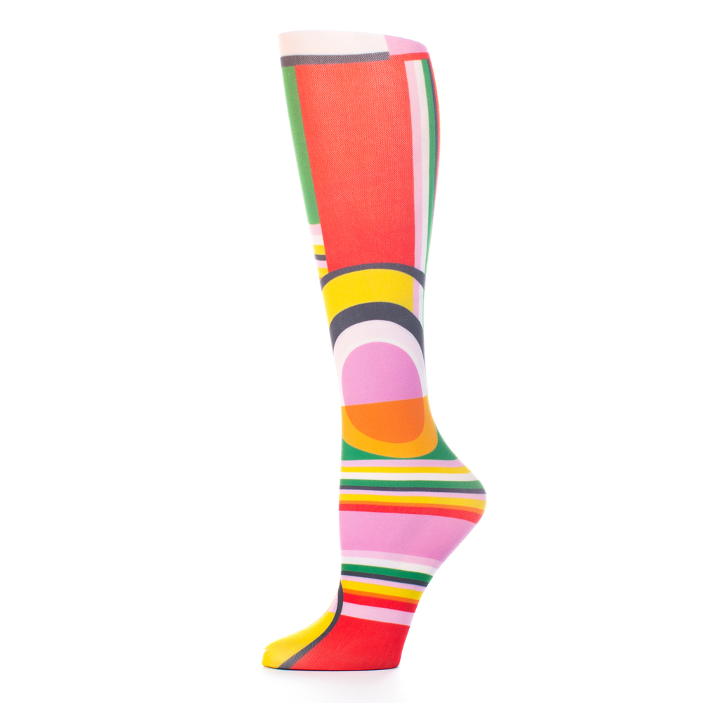 20-30 mmHg Womens Compression Sock with Art Deco Pattern, Multi Color - Queen