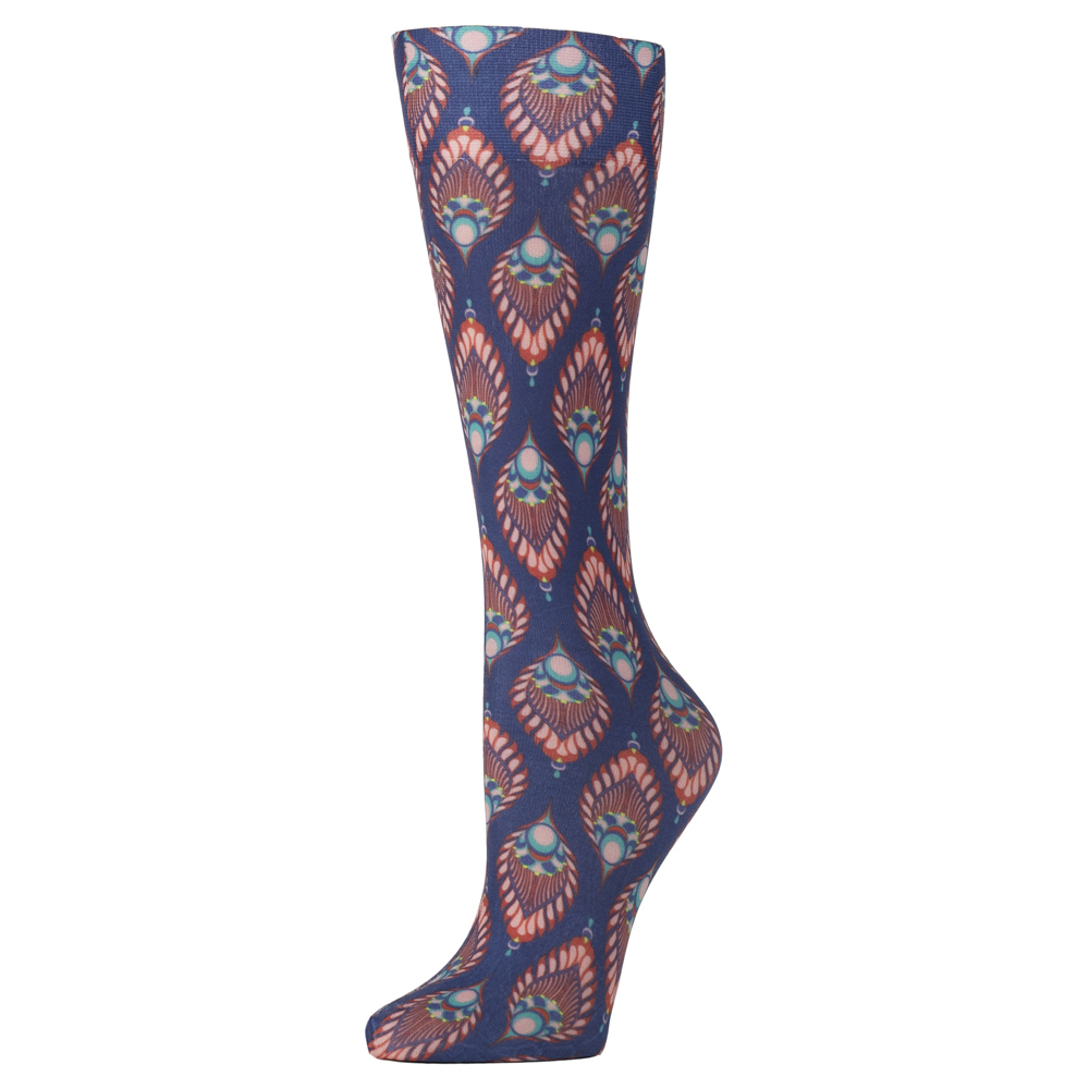 20-30 mmHg Womens Compression Sock with Fall Peacock Pattern, Blue - Queen