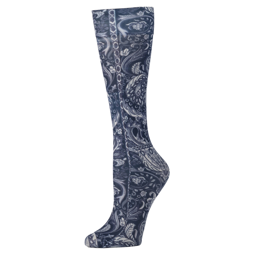 20-30 mmHg Womens Compression Sock with Versache Pattern, Navy - Queen