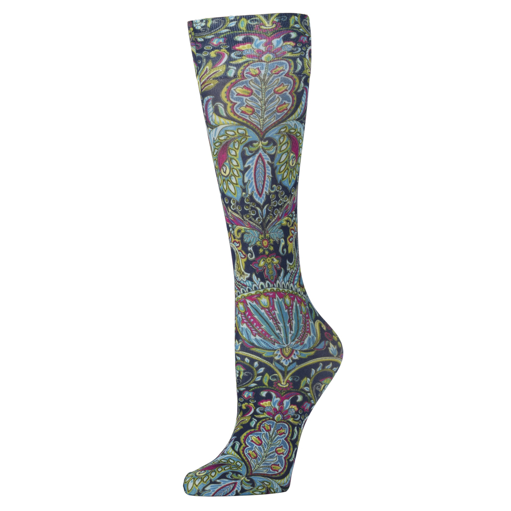 20-30 mmHg Womens Compression Sock with Bright Versache Pattern, Multi Color - Queen