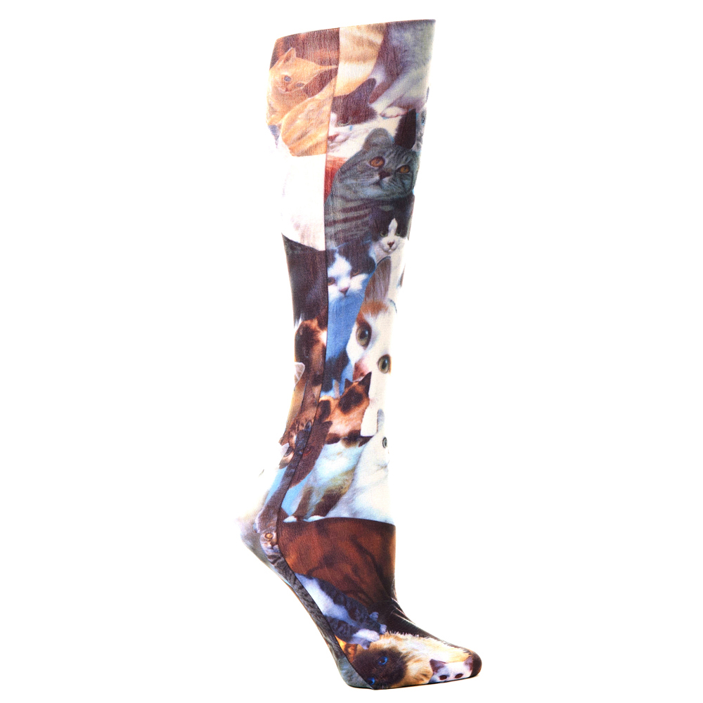 20-30 mmHg Womens Compression Sock with Kitty Pattern, Brown - Queen