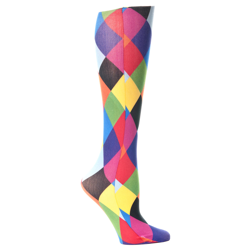 20-30 mmHg Womens Compression Sock with Harlequin Pattern, Multi Color - Queen