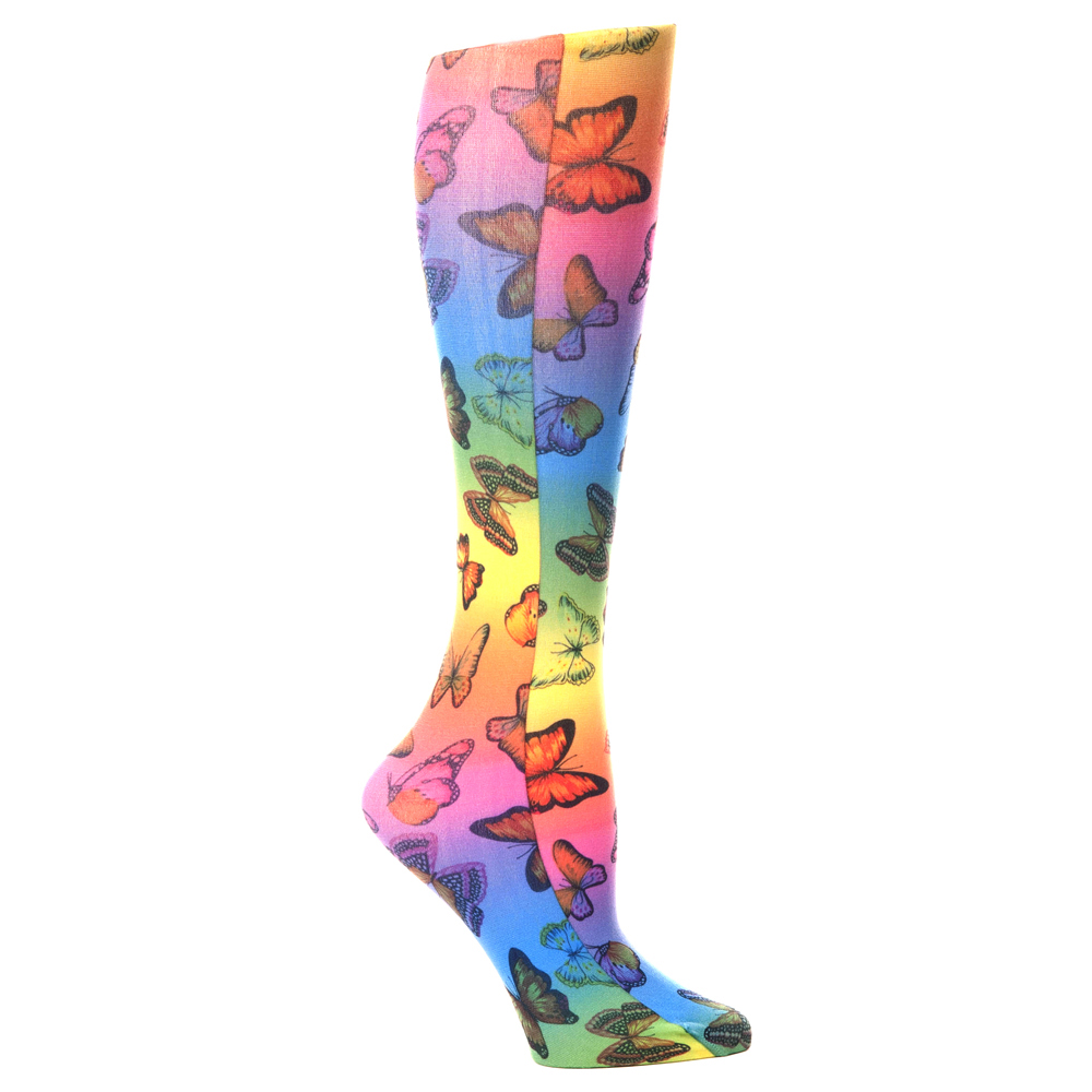 20-30 mmHg Compression Sock with Rainbow Butterflies Pattern, Rainbow - Queen