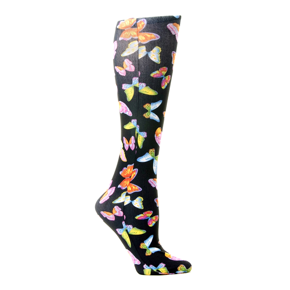 2030 mmHg Compression Sock with Butterflies Pattern Black  Queen