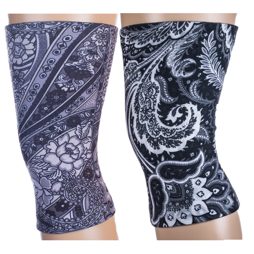 Knee Support Set with Paisley Fountain & Calypso Pattern, Black & White - Regular