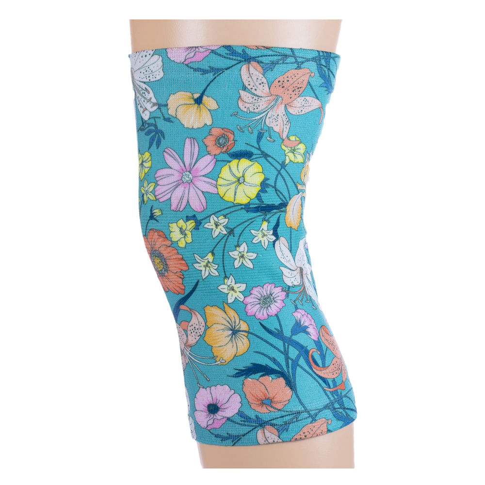 Womens Light & Moderate Knee Support with Lillies Pattern, Turquoise - Regular