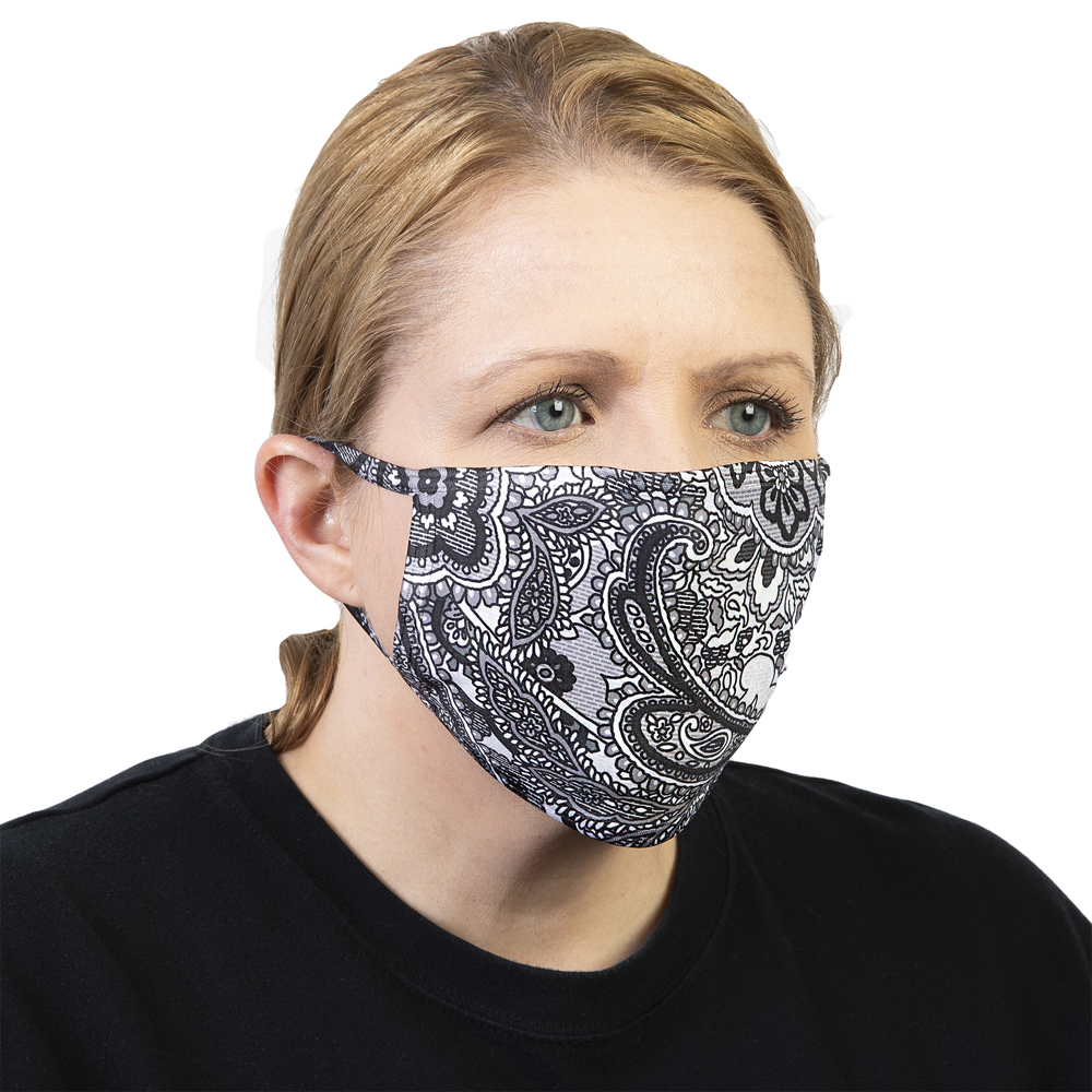 Picture of Celeste Stein Celeste-Stein-M-1785 Ear Loop Mask with Paisley Fountain Pattern - Black