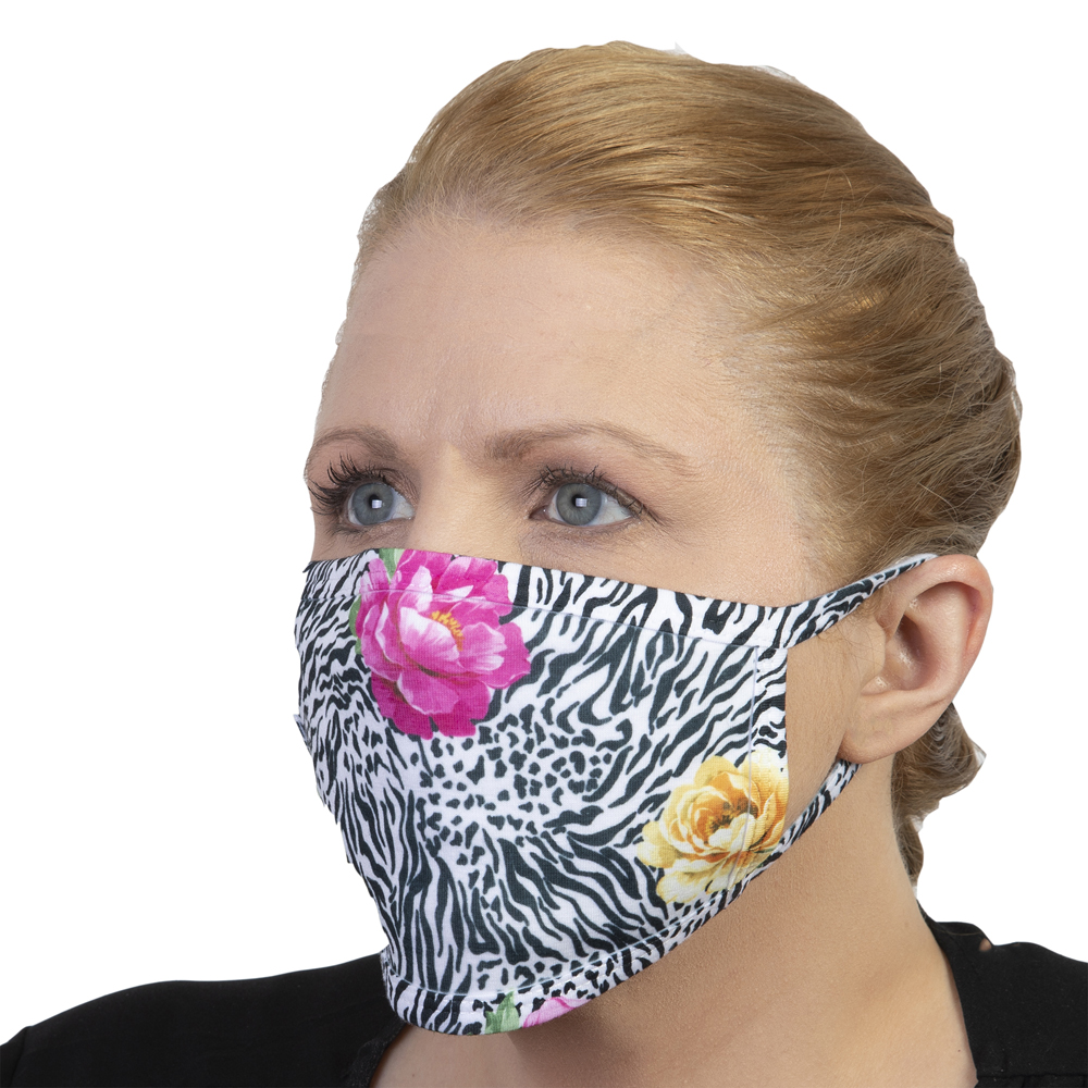 Picture of Celeste Stein Celeste-Stein-M-2241 Womens&#44; Teen & Kids Ear Loop Mask with Zebra Rose Pattern