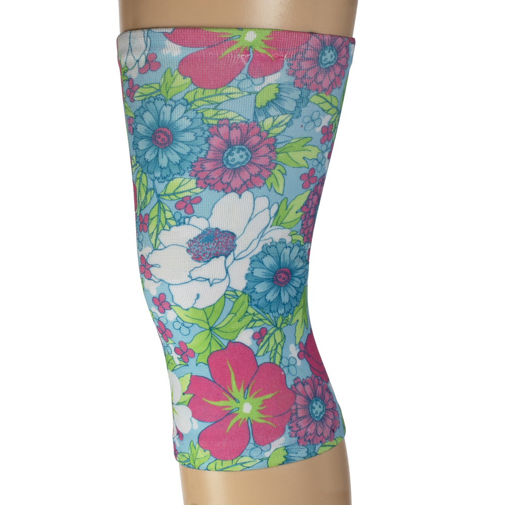Womens Light & Moderate Knee Support with Lilys Garden Pattern, Turquoise - Queen