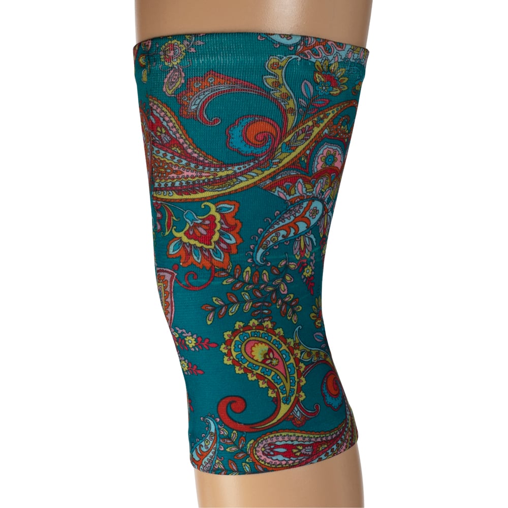 Womens Light & Moderate Knee Support with Paisley Dance Pattern, Teal - Queen