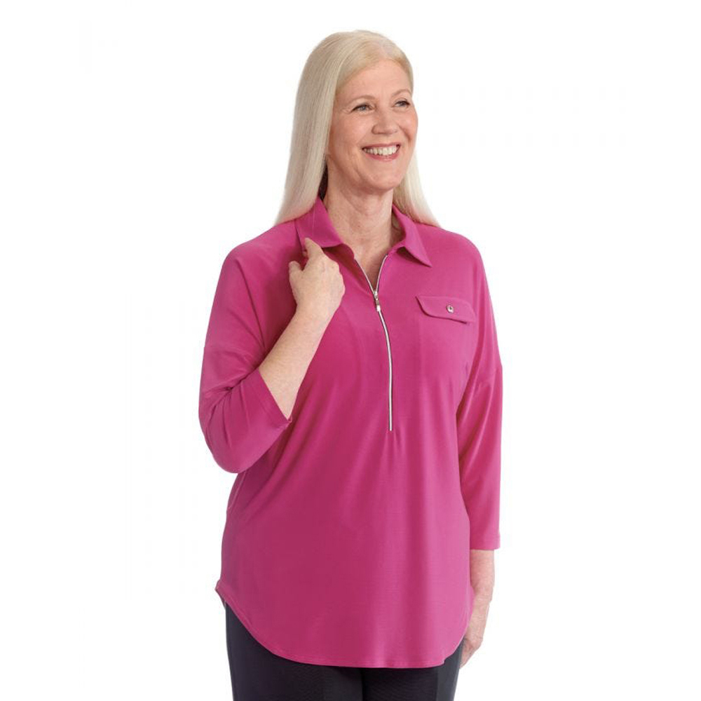 Picture of Silverts Adaptive Silverts-SV41030-SV247-S Womens Zip-Front Top for Self - Dressing&#44; Magenta - Small