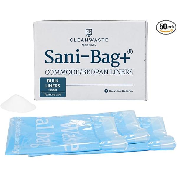 Cleanwaste-H8015 32 oz Sani-Bag Disposable Commode Liners with Absorbent Gelling Powder - Leak-Resistant, Odor Neutralizing, Blue