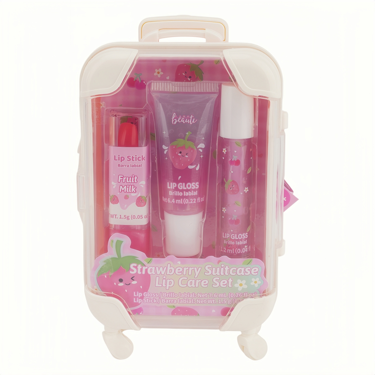 XP355  Strawberry Suitcase Kids Makeup Gift Set with Lip Stick & 2 Lip Glosses, Formulated for Kids