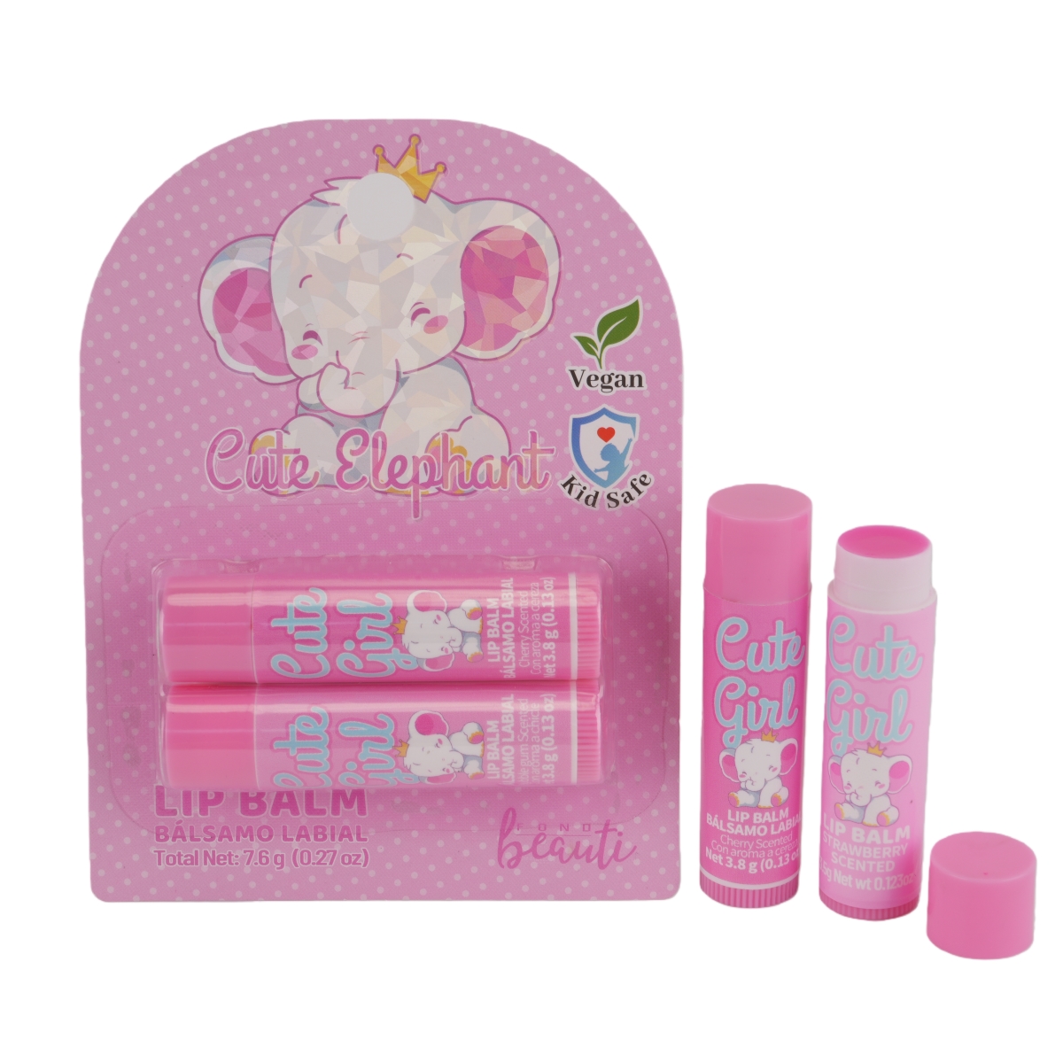XP323  Cute Elephant Lip Balm Set for Kids, Strawberry & Cherry Scented