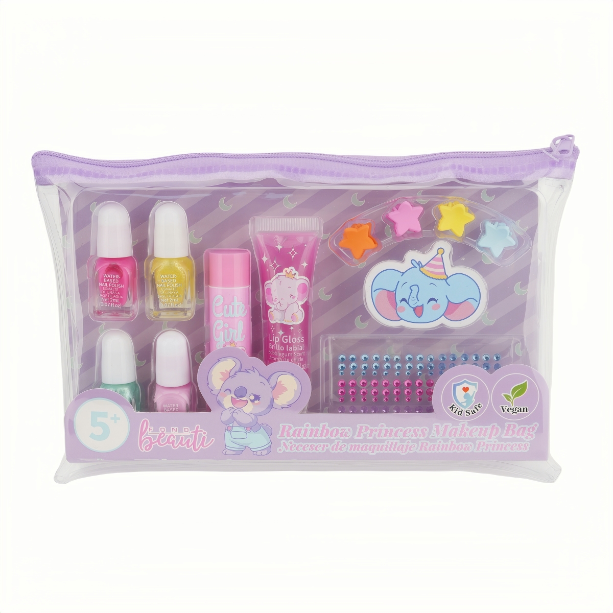 XP362  Rainbow Princess Kids Makeup Bag with Water-Based Nail Polish, Lip Gloss & Accessories, Ages 5+