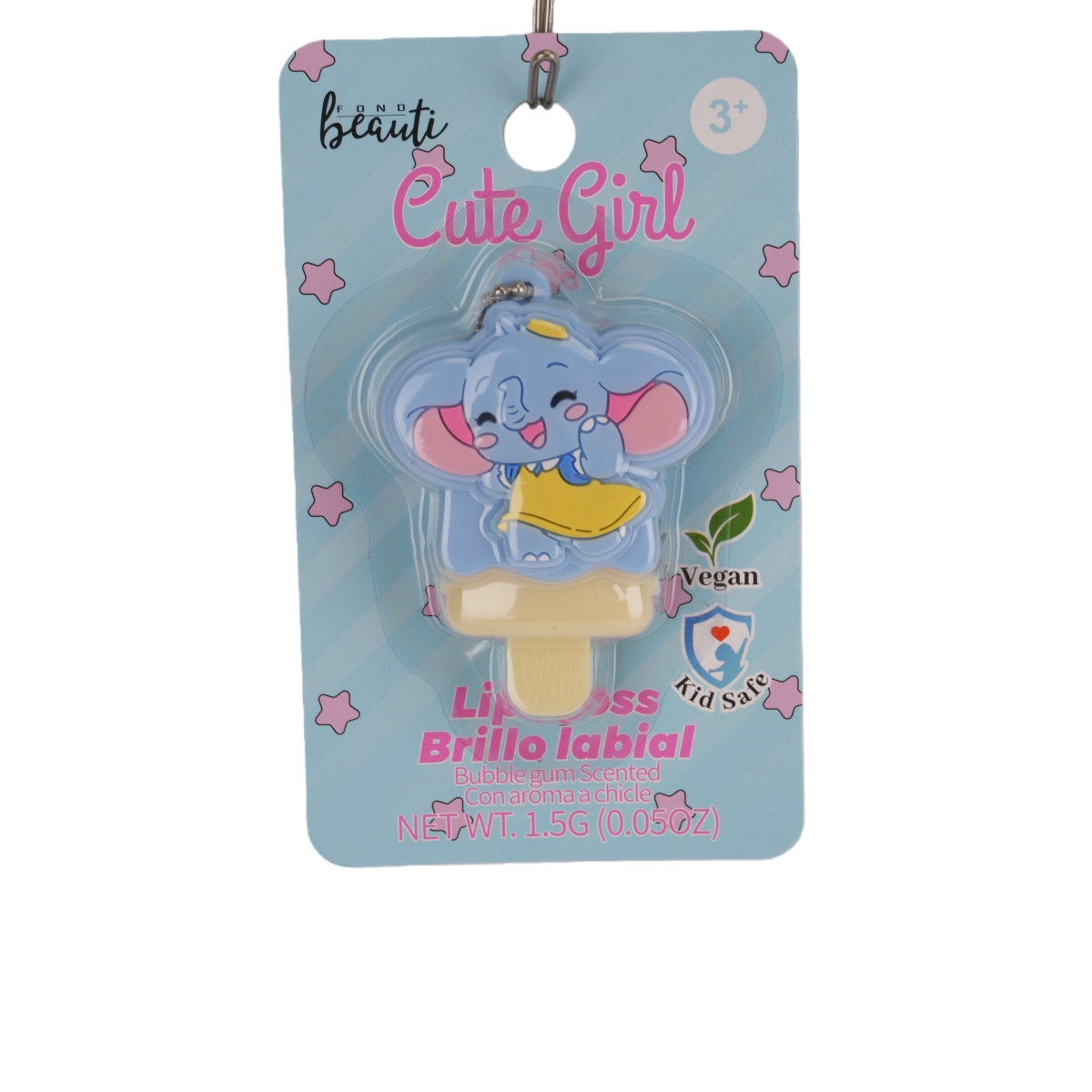 XP299  Cute Elephant Lip Gloss Bag Charm for Kids, Bubble Gum Scented, Ages 3+