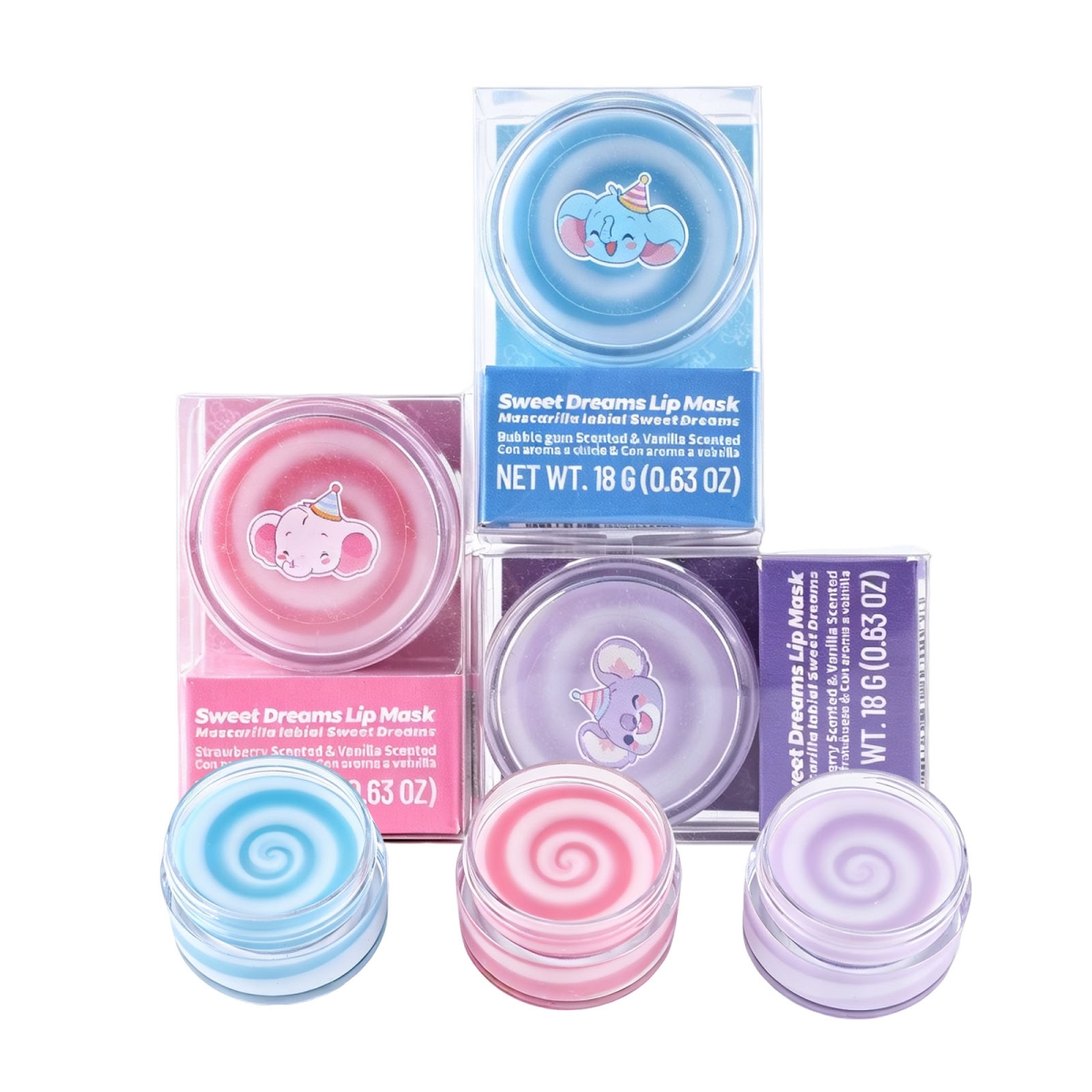 XP301B  Kids Moisturizing Lip Mask, Strawberry & Vanilla Scented Lip Care, Cute Elephant Design, Pink