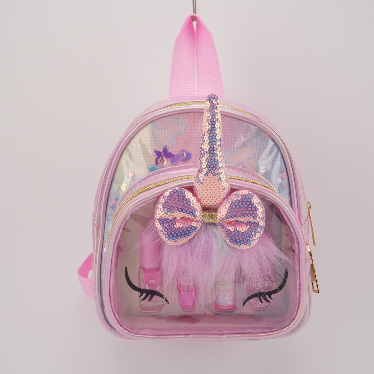 XP105  Sparkle Unicorn Kids Beauty Backpack with Water-Based Nail Polish, Lip Gloss & Lip Balm