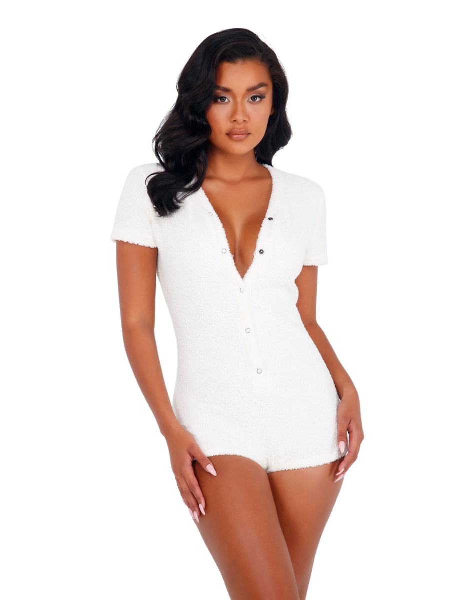 Picture of Roma Confidential LI413-Wht-XS Cozy Comfy Fuzzy Romper with Snap Closure  White - Extra Small
