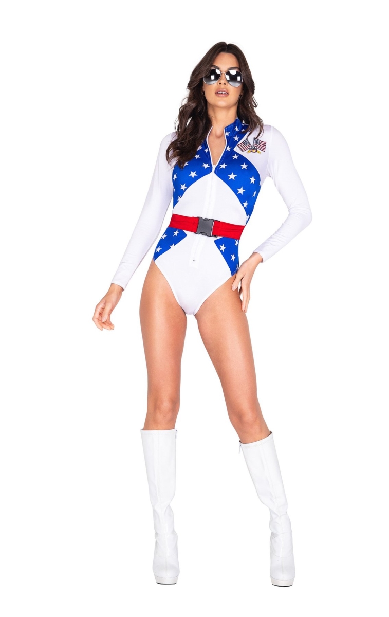 Picture of Roma Costume 5022-WBR-L 1-Piece Bike Racer Adult Costume&#44; White&#44; Blue & Red - Large