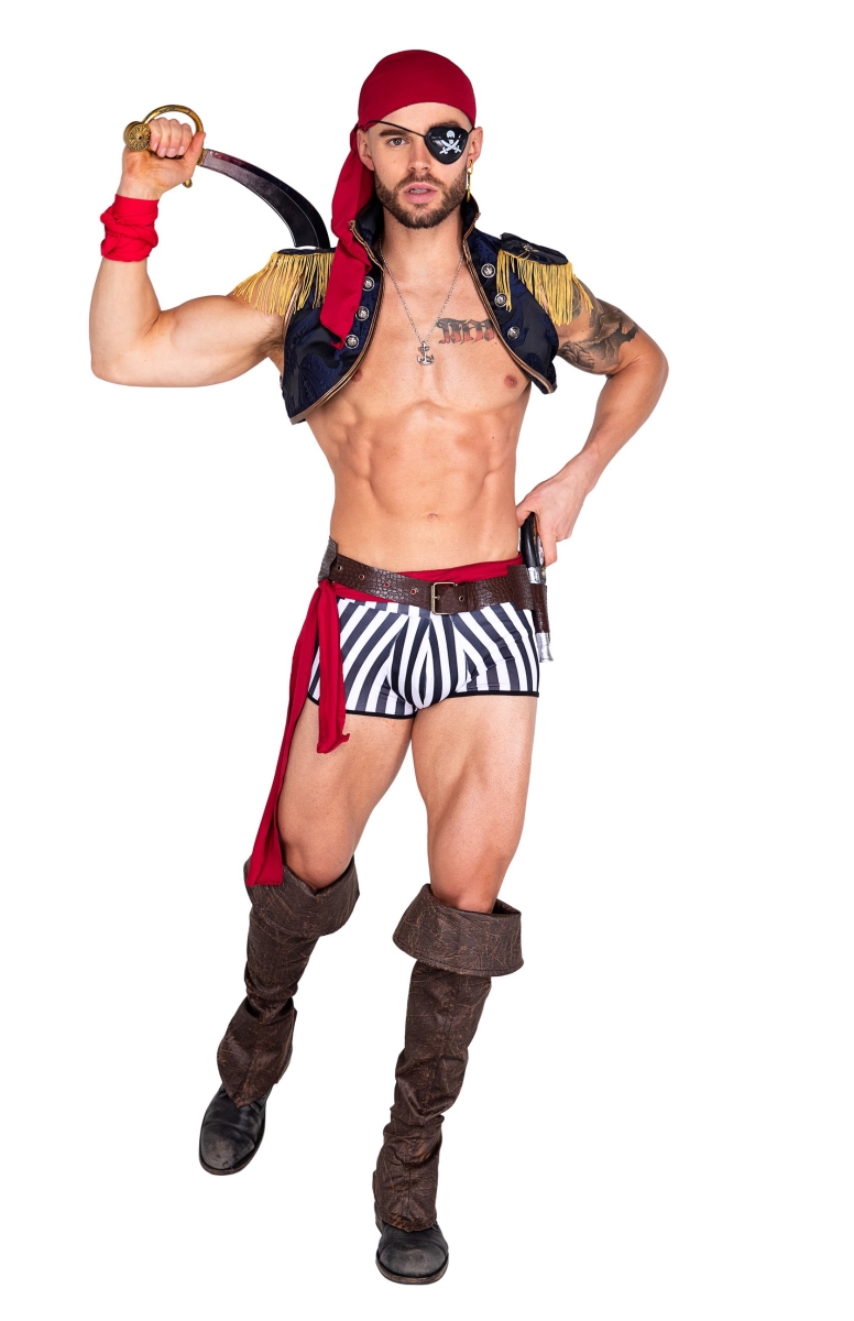 Captain Hunk Costume - Black Red & Blue - Large - Complete Set