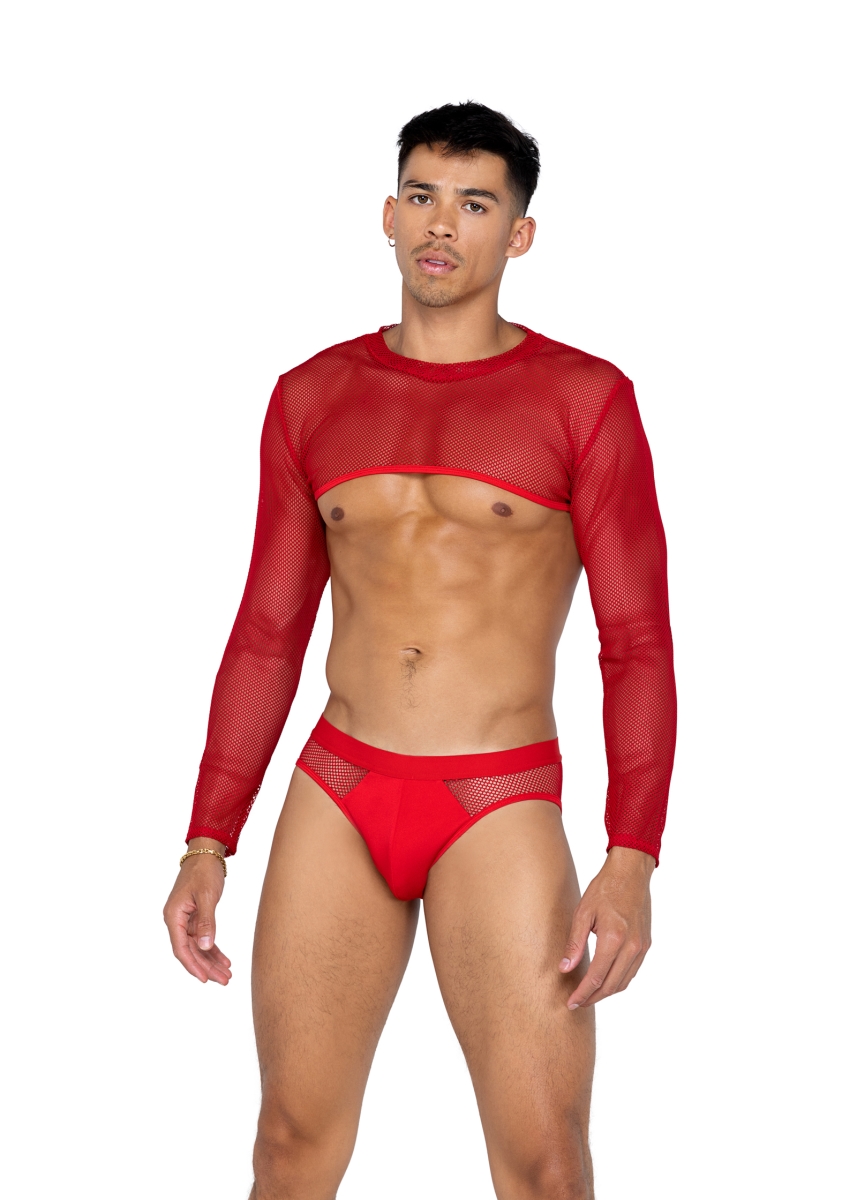 LI589-Red-XL Mens X-Posed Crop Top, Red - Extra Large