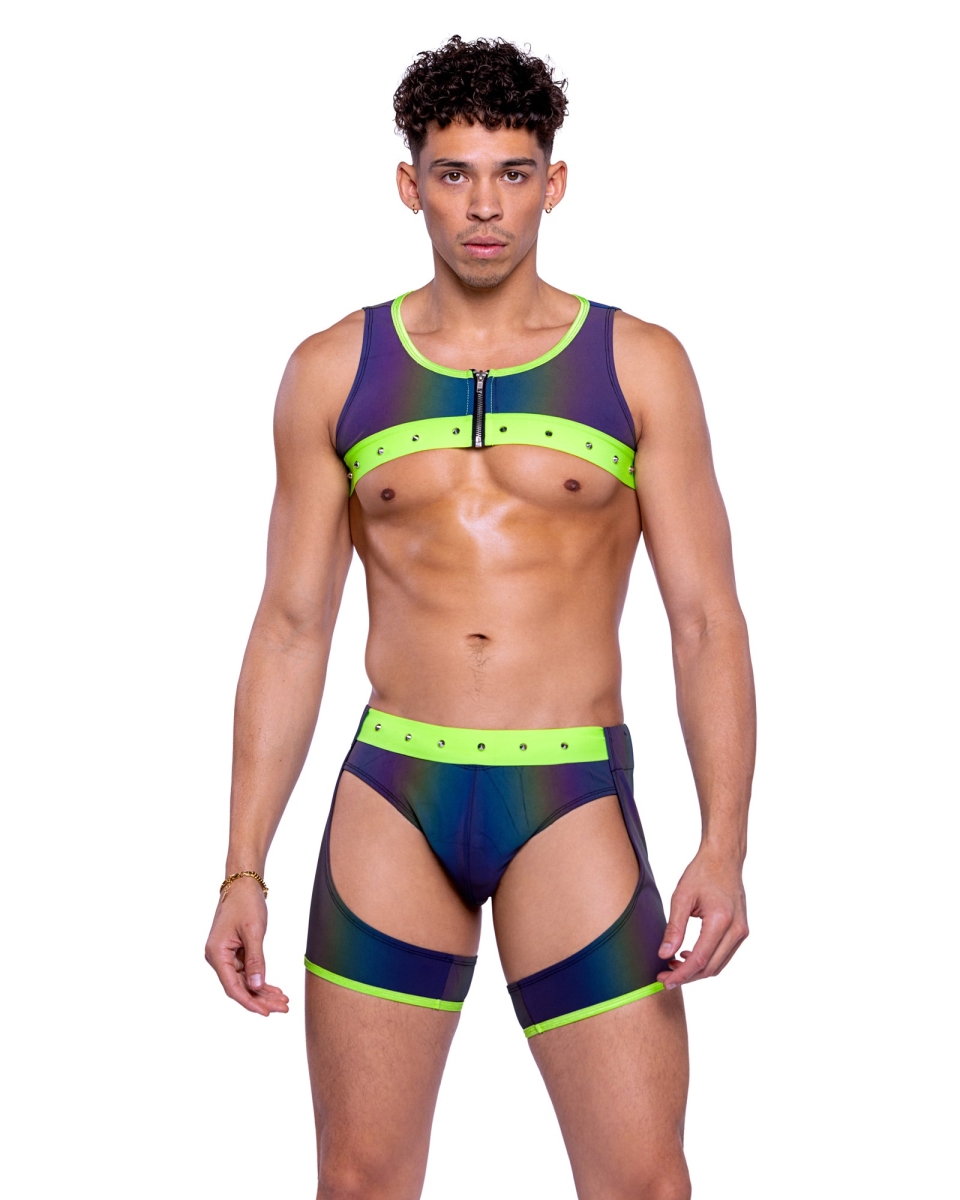 6535-Multi-Lime-L Mens Reflective Chaps with Stud Detail, Multi Color & Lime - Large