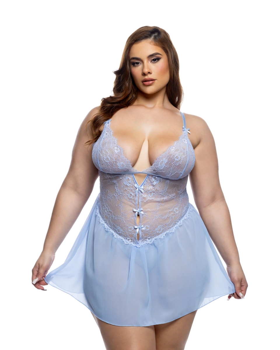 LI810Q-BB-1X-2X 2 Piece Paradise Dream Babydoll Set, Baby Blue - 1X & 2X