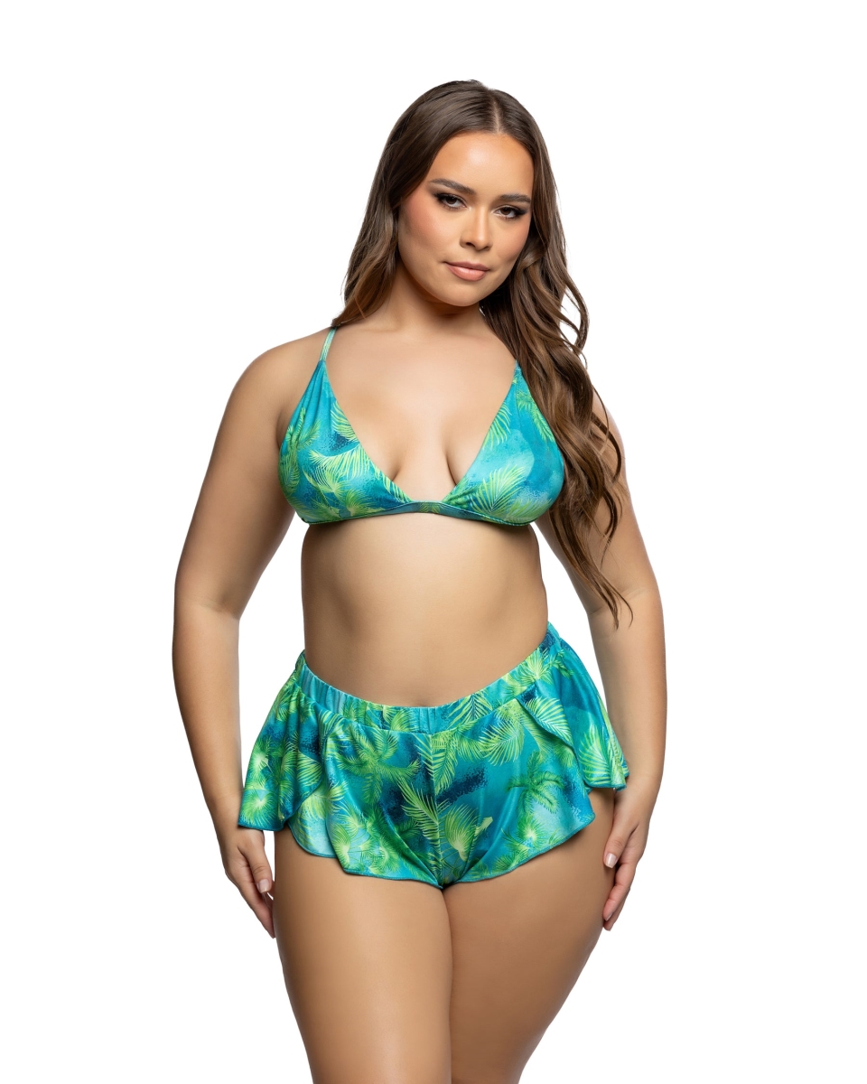 LI1028Q-GRN-BLUE-1X-2X Womens Tropical Dream Lingerie Set, Green & Blue - 1XL & 2XL - 2 Piece