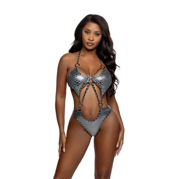 6762-Blk-Slvr-M-L Women Strappy 5-Ring Metallic Belt, Black & Silver - Medium & Large