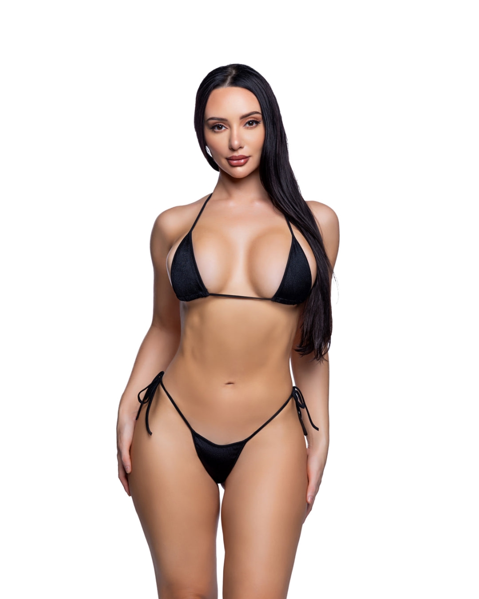 6814-Blk-O-S Women Lycra Whale Tail Bikini Set, Black - One Size - 2 Piece