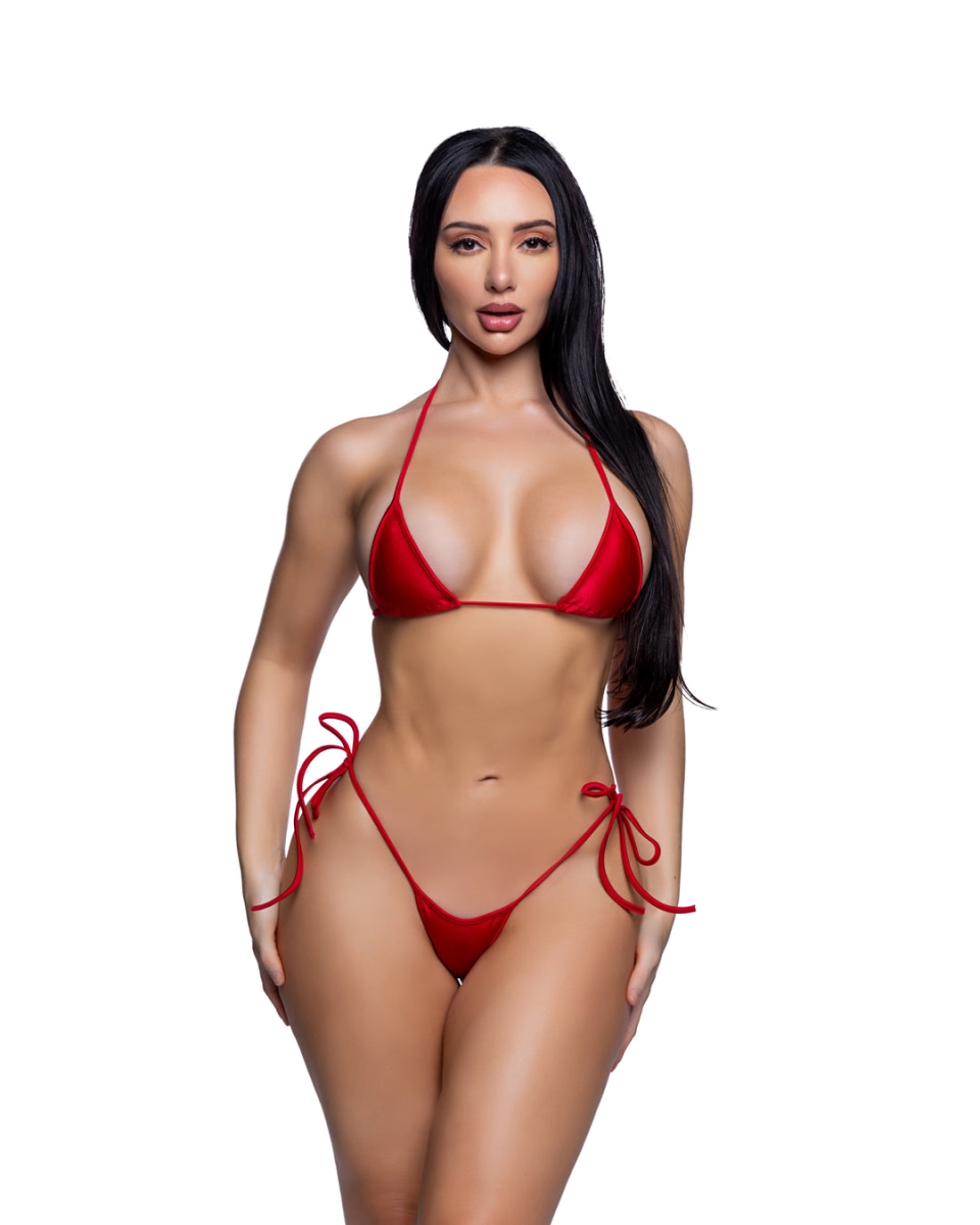 6814-Red-O-S Women Lycra Whale Tail Bikini Set, Red - One Size - 2 Piece