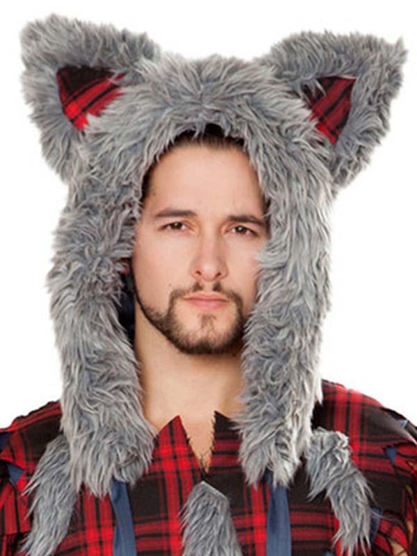4804-Grey-Red-O-S Wolf Hoodie - One Size -  Roma Costume