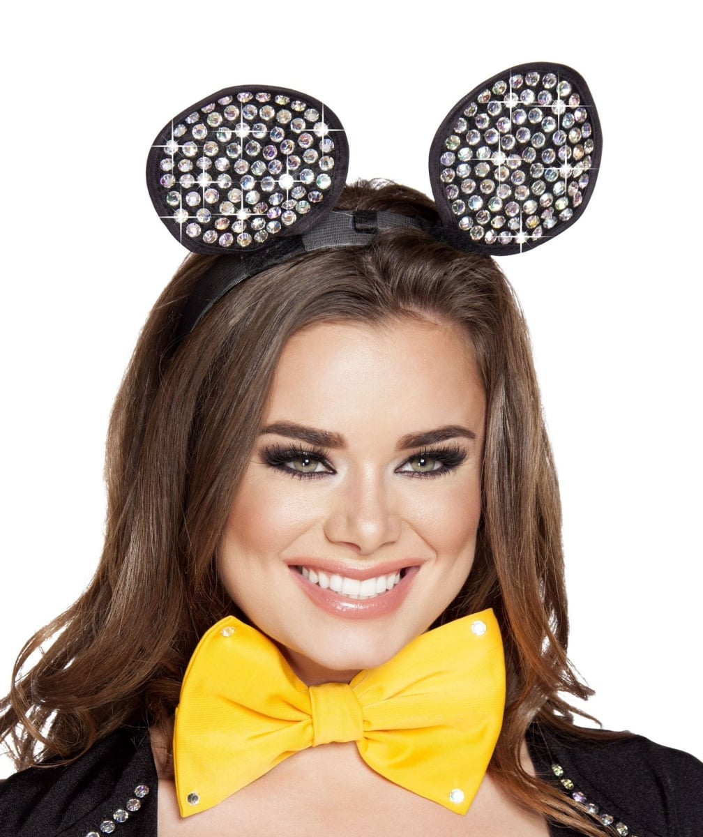 4557-AS-O-S Rhinestone Mouse Ears for Women - Black, One Size -  Roma Costume, 4557-AS-O/S