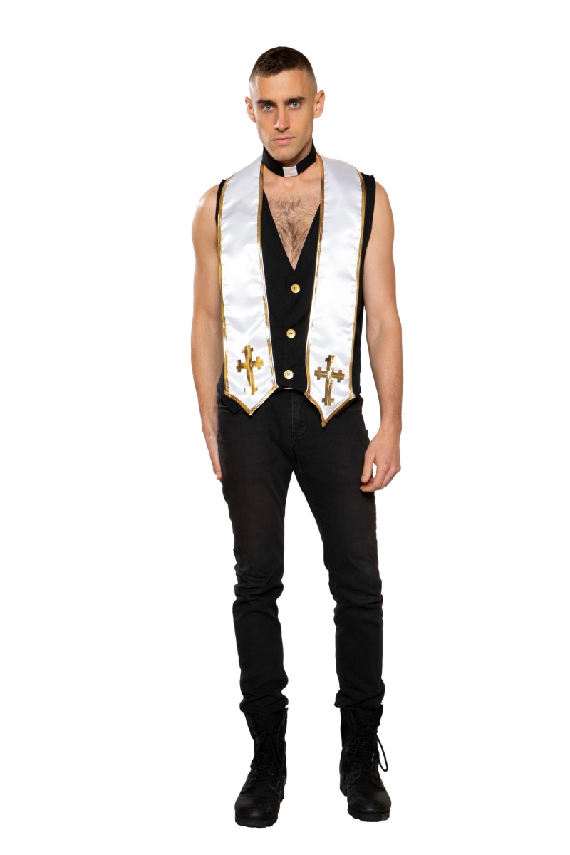 Men's Priest Costume - Black White & Gold - Large - 2 Piece Set - Sexy Design