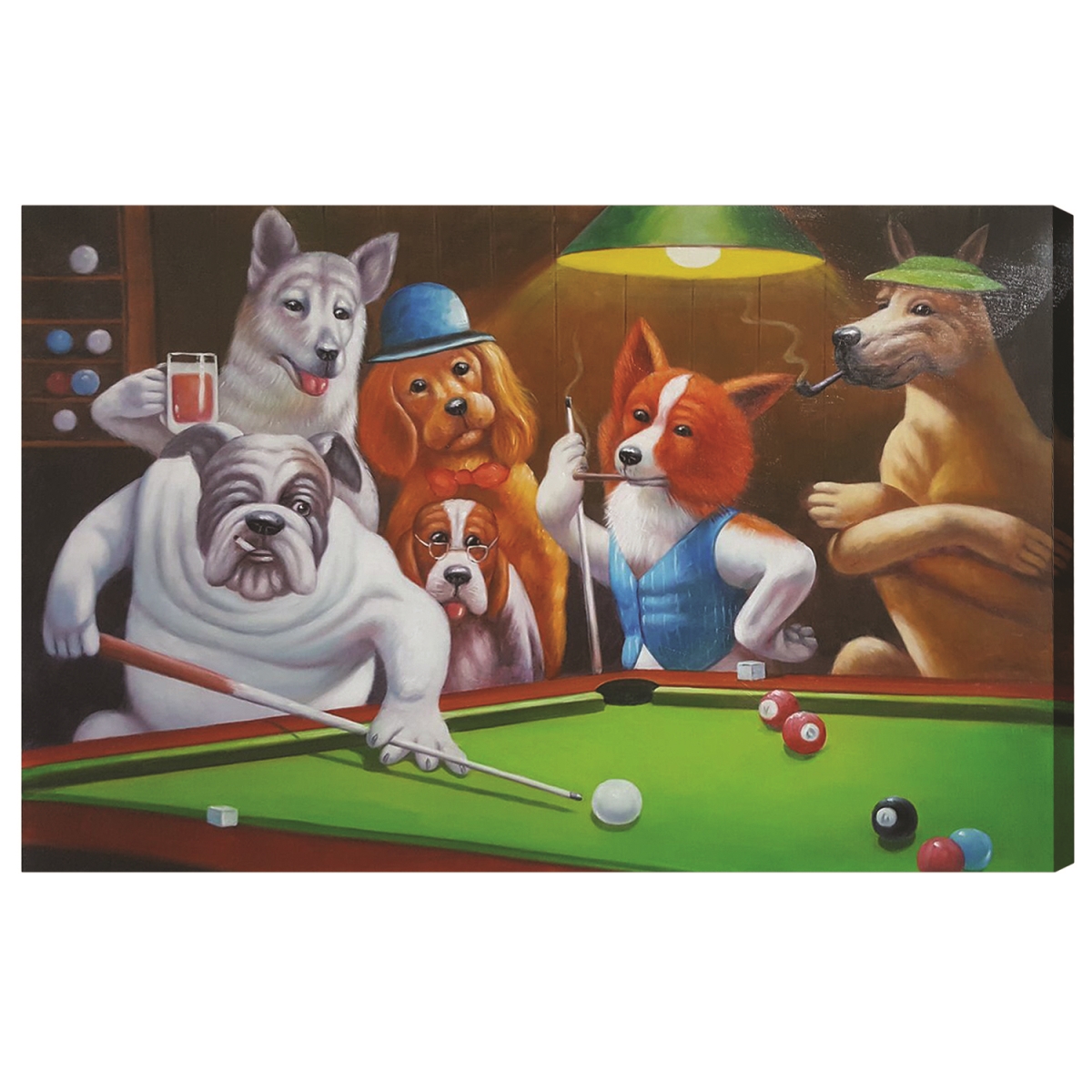 Picture of RAM Game Room OP7 36 x 24 in. Dogs Playing Pool Oil Painting on Canvas