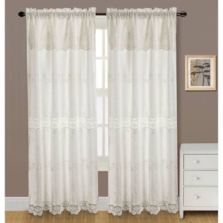 Alisa Macrame 54 x 84 in. Rod Pocket Curtain Panel with Attached 18 in. Valance, Beige