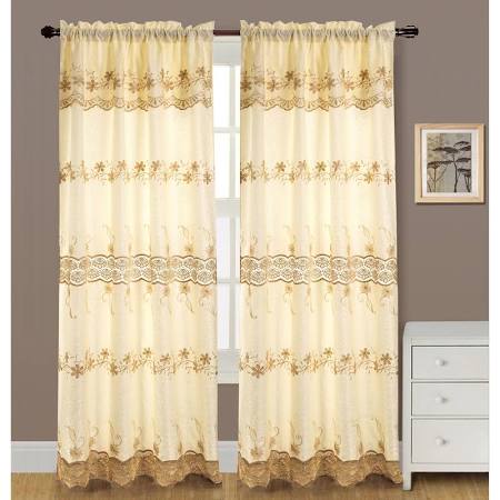 Alisa Macrame 54 x 84 in. Rod Pocket Curtain Panel with Attached 18 in. Valance, Beige