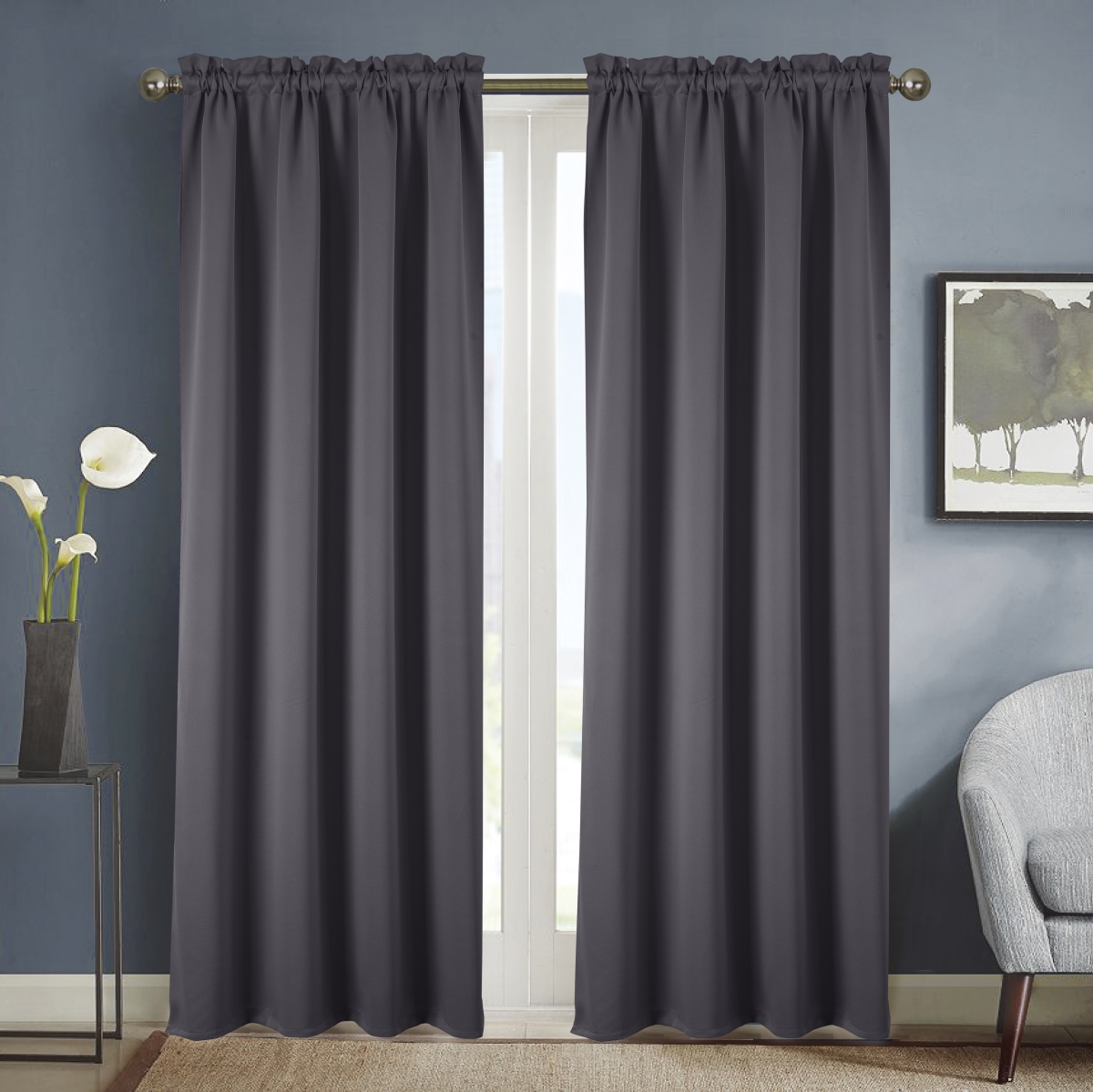 Picture of Olivia Gray PNT22617 54 x 90 in. Twilight Solid Blackout Rod Pocket Single Curtain Panel - Charcoal