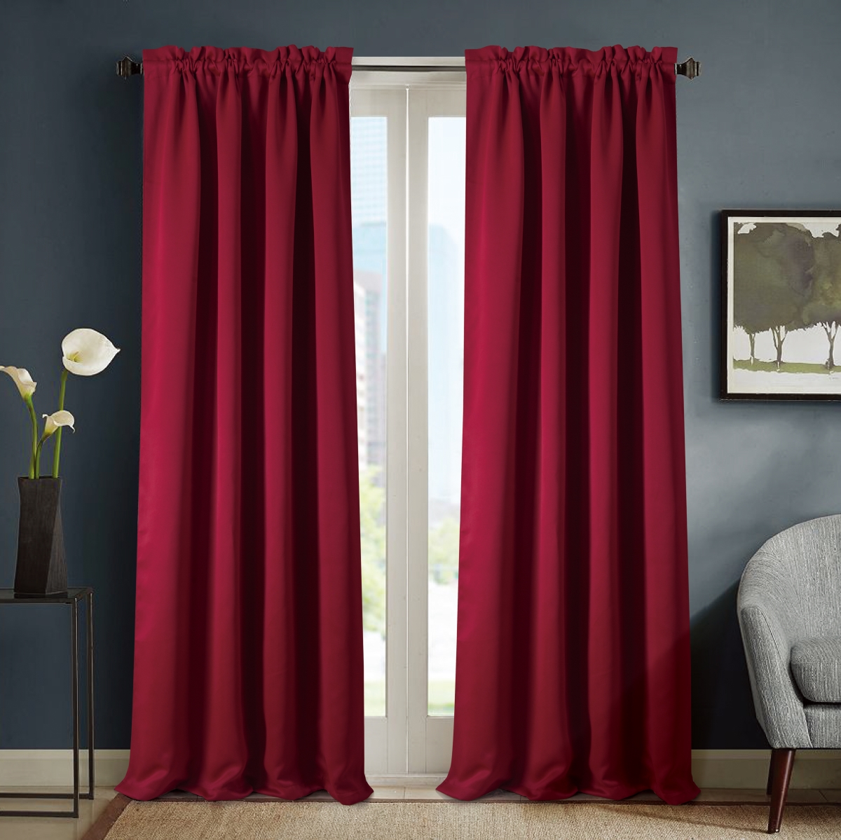54 x 90 in. Twilight Solid Blackout Rod Pocket Single Curtain Panel - Red