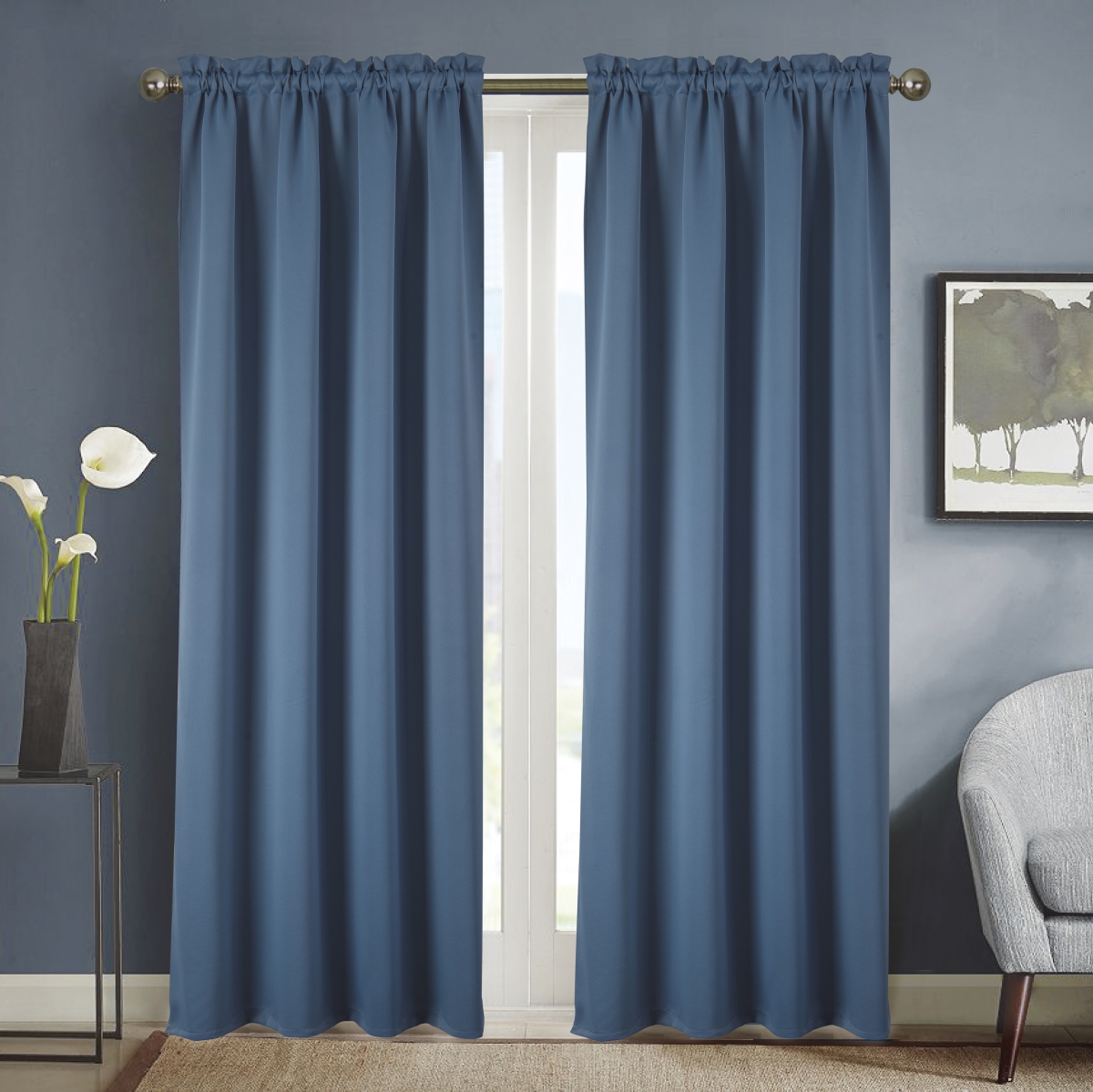 54 x 90 in. Twilight Solid Blackout Rod Pocket Single Curtain Panel - Blue
