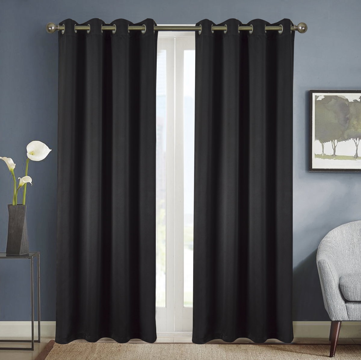 54 x 84 in. Anchorage Solid Blackout Grommet Single Curtain Panel - Black
