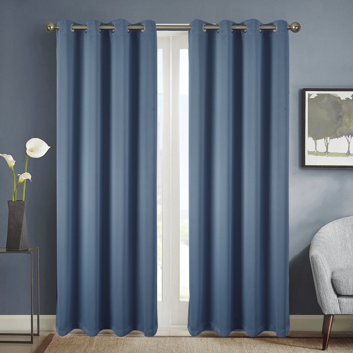 54 x 84 in. Anchorage Solid Blackout Grommet Single Curtain Panel - Blue
