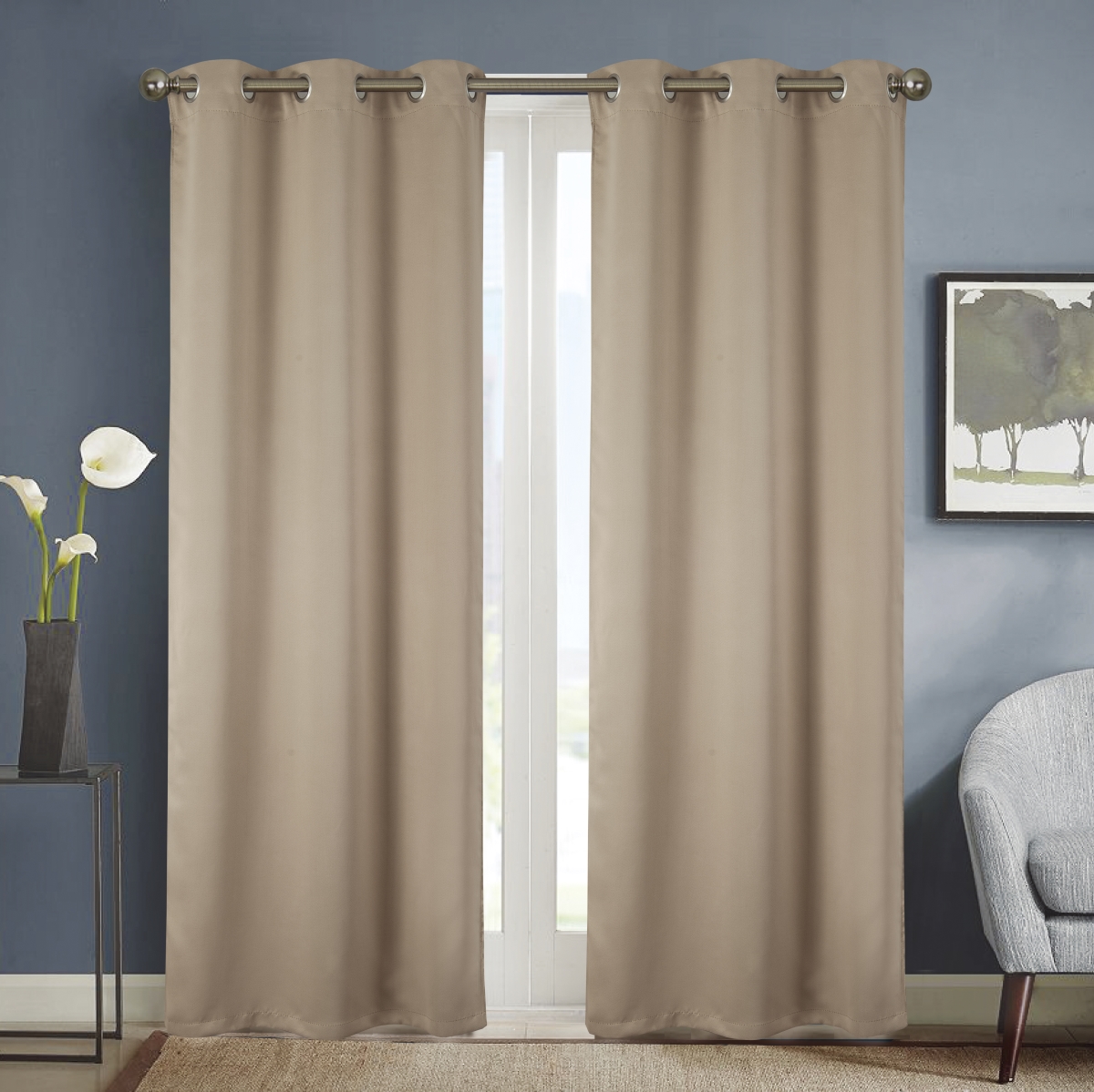 54 x 84 in. Anchorage Solid Blackout Grommet Single Curtain Panel - Sesame