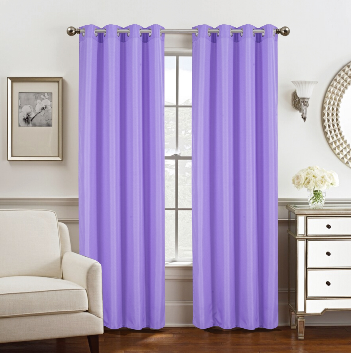 54 x 84 in. Gilbert Solid Single Grommet Curtain Panel, Lilac